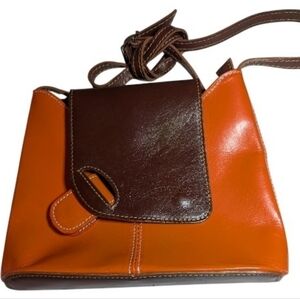 L' Artigiano Leather Crossbody Bag Women's Orange Brown Adjustable